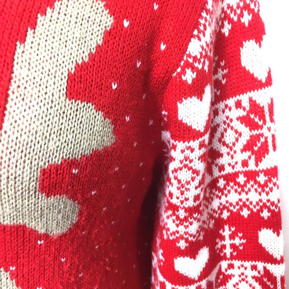 Ugly Christmas Sweater Red knit w/ Reindeer by Absolutely Famous EUC - Picture 4 of 12